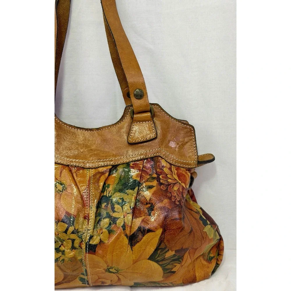 Patricia Nash Enlightened Garden Floral Leather Shoulder Bag Satchel Pleated GUC